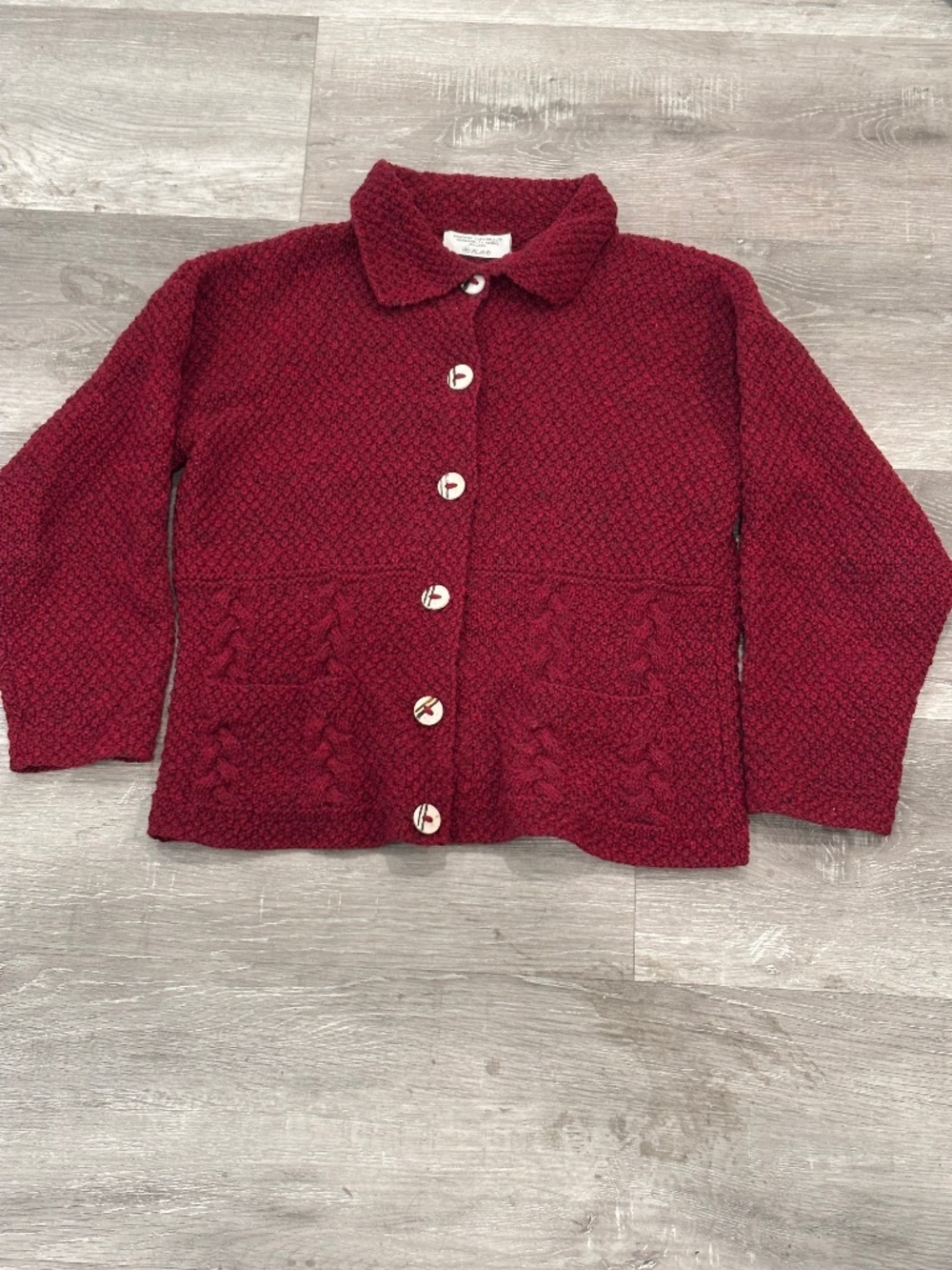 Vintage Cleo Originals Sweater Womens M Hand Knit Cardigan Fisherman Irish Wool